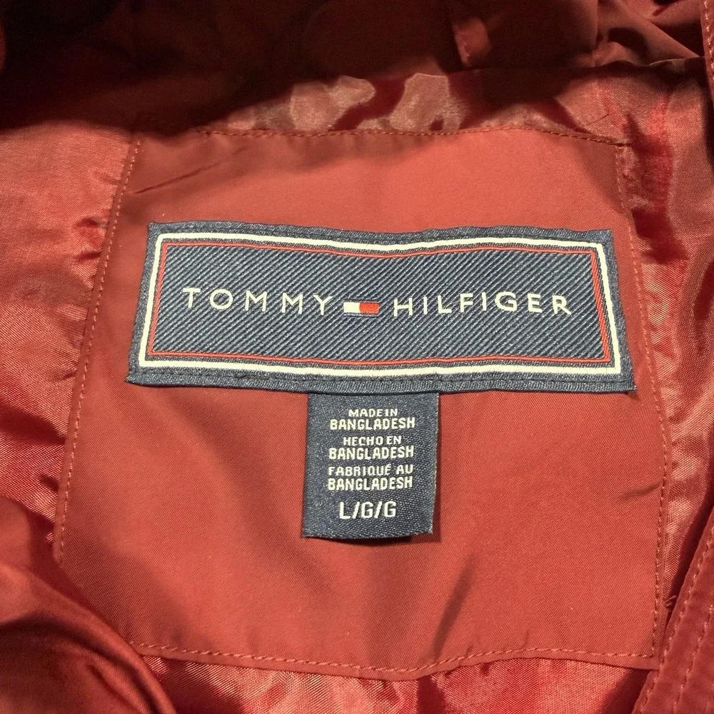 Tommy Hilfiger Puffer Jacket Womens Sz L Red Full Zip Hooded‎ Warm Winter NWOT